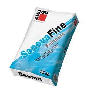 Sack Baumit Sanova Feinputz, 25 kg, naturweißer Putz für innen und außen.