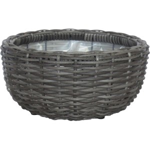 Graue Pflanzschale aus Polyrattan, 35x35x17 cm, gewebte Optik für Haus und Garten.