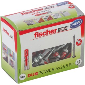 Fischer Dübel DuoPower 5x25 mm mit Schraube, 50er Packung in OVP.