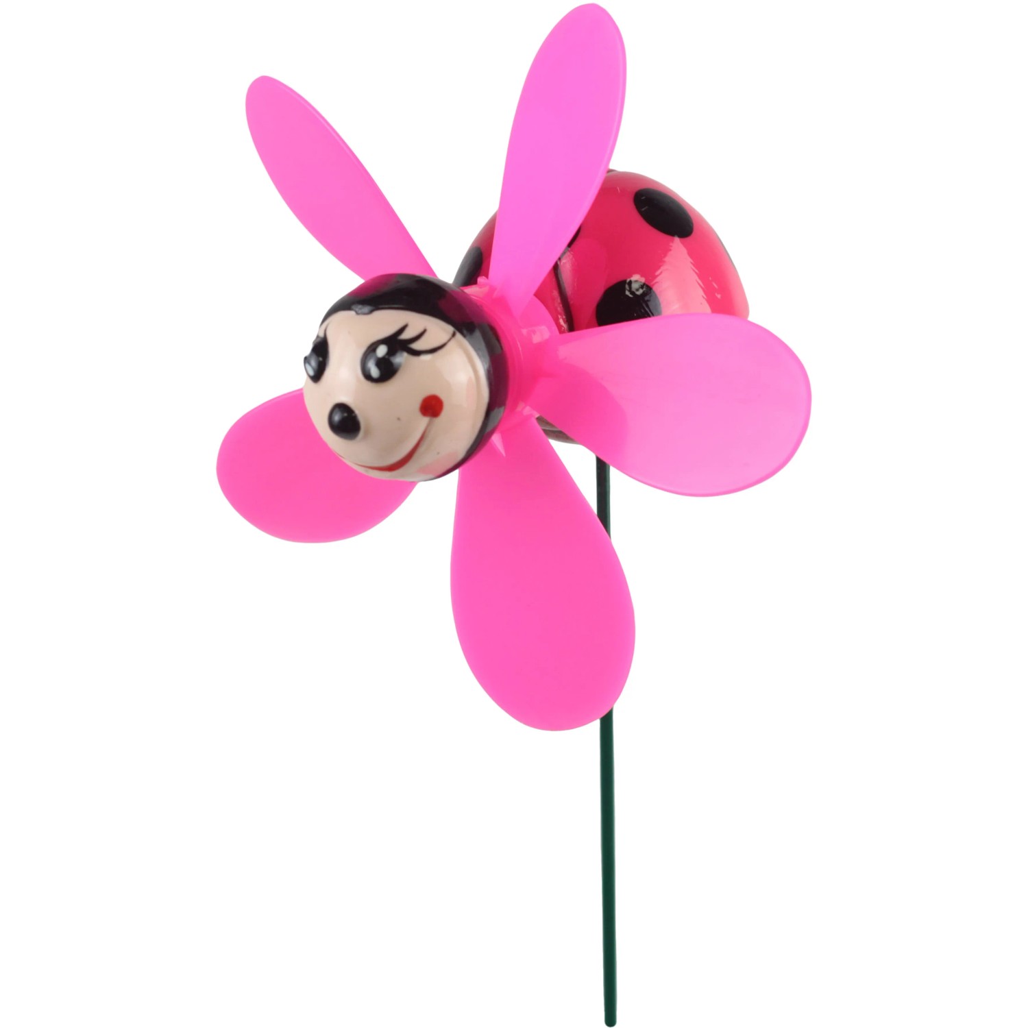 Deko-Gartenstecker: Marienkäfer mit pinkem Windrad (Ø 13cm, 49cm hoch) für den Garten.