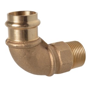 Kirchhoff RG-Winkel 90° aus Rotguss, 15 mm x 21 mm (1/2 AG) mit Muffe, blank.