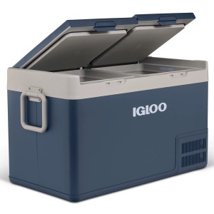 Igloo Kompressor-Kühlbox ICF80DZ, 78 l, Schiefer, mit zwei Fächern und geöffneten Deckeln.