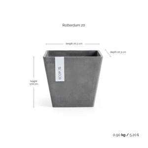 Ecopots Pflanztopf Rotterdam 20 cm x 20 cm x 17,5 cm Grau
