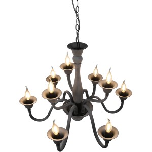Anthrazitfarbene Trio Lüsterkrone Elsa mit neun E14-Leuchten, ideal für Wohn- und Schlafzimmer.