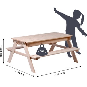 Dobar Kinderspieltisch mit blauer Matschbox aus Holz, ideal für Spiel & Spaß im Garten.