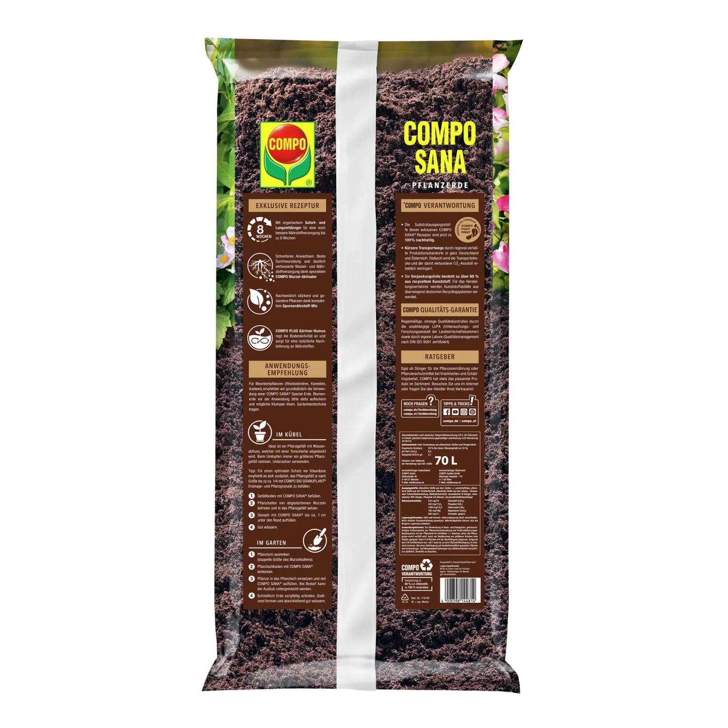 Sack Compo Sana Pflanzerde Torffrei, 45 x 50 l, für Stauden, Büsche, Hecken und Bäume.