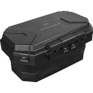 Schwarze, faltbare D-Line Wetterschutzbox für Schutzkontaktstecker, wetterfest und robust.