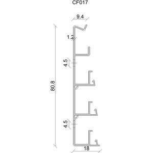 Detailansicht FN Neuhofer Montageschiene Click-Fix 17, weiße PVC Sockelleiste mit Maßen.