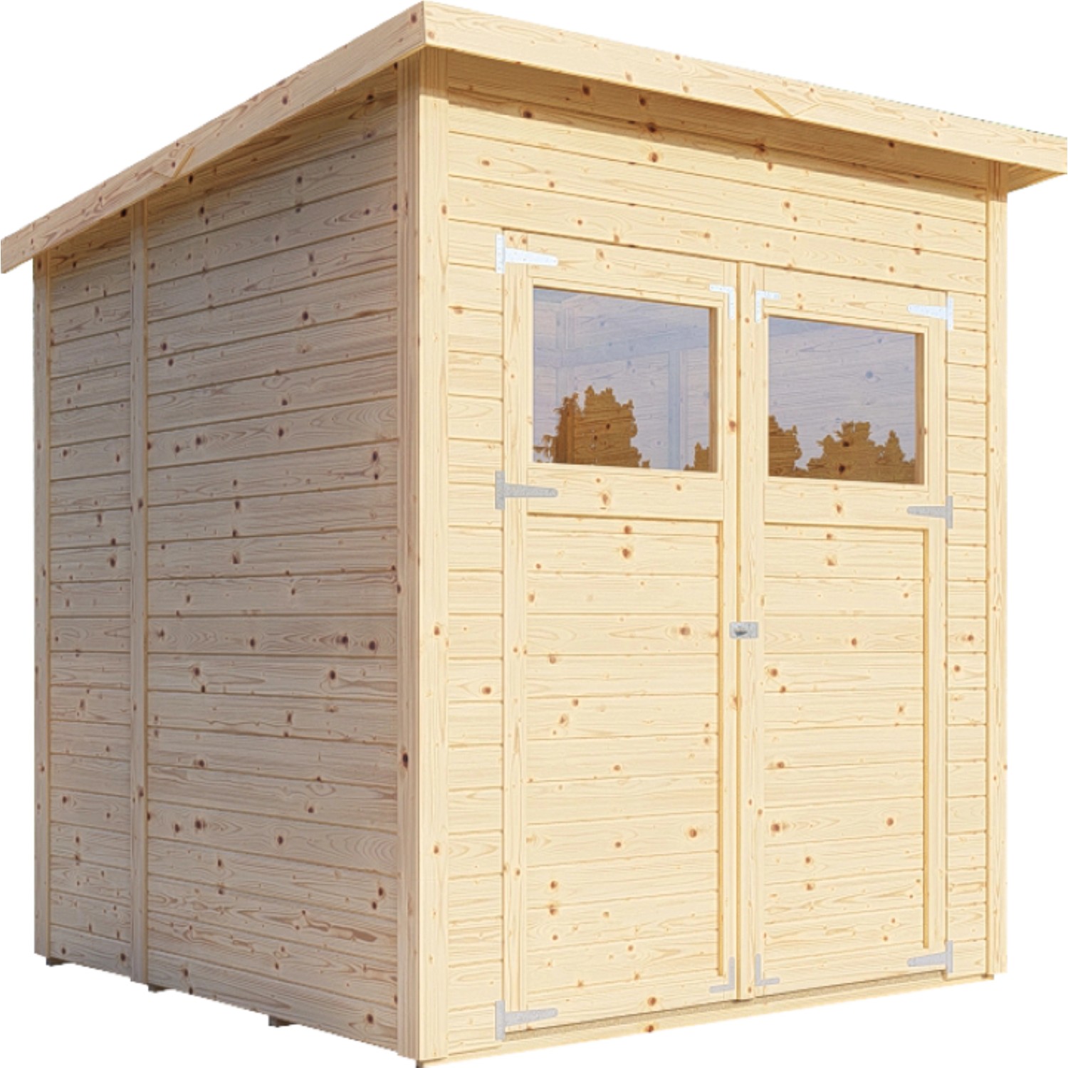 Bertilo Gartenhaus Amrum 2 aus Holz, 180x174 cm, mit Doppeltür und Lichtausschnitten.