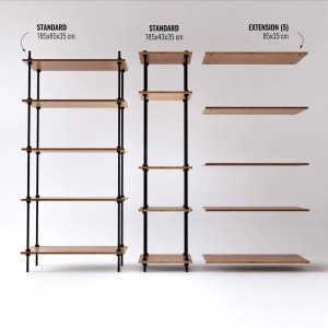 Ar Shelving Deco Set: Standregale und Regalböden aus Holz und Stahl, flexibel und modern.