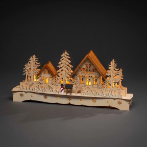 Konstsmide LED Holzsilhouette Dorf mit Schneemann und Rentier, warmweißes Licht, Weihnachtsdeko für Innen.