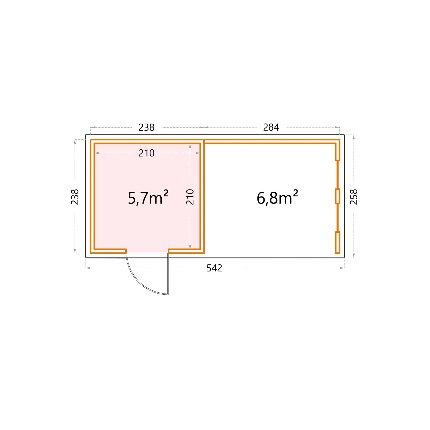 Gerätehaus Classico 2424 mit Lounge S Rechts m. Fenster 522 cm x 238 cm Hellgrau_12