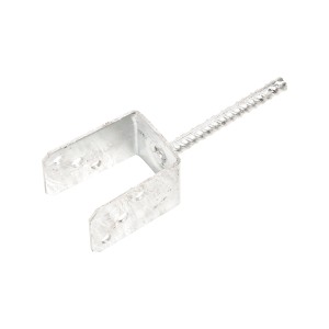 U-Form Stützenschuh zum Einbetonieren, 71 mm breit, feuerverzinkter Stahl.