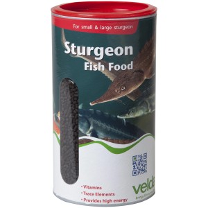 Velda Sturgeon Fischfutter 2,5l: Sinkendes Störfutter im Behälter mit Sichtfenster.