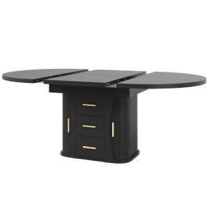 Merax Esstisch 118x158 cm Schwarz Rund Ausziehbar Oval 6 Personen Stauraum