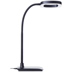 Schwarze LED-Schreibtischlampe Maskat mit flexiblem Arm, 43 cm hoch. Ideal für Büro und Homeoffice.
