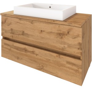 Held Möbel Waschtisch Ferrara 100 cm in Wotaneiche mit Aufsatzbecken.