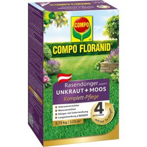 Compo Floranid Rasendünger 4in1 gegen Unkraut und Moos, 3,75kg Packung.