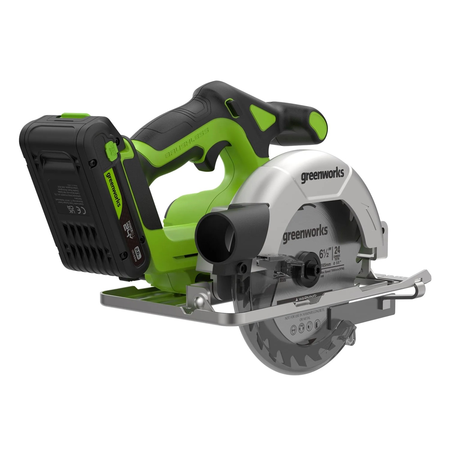 Greenworks Akku-Kreissäge, 24 V, Akku-Werkzeug für Holzarbeiten.