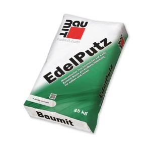 Weißer 25 kg Sack Baumit Scheibenputz 1 mm. Mineralischer Edelputz für Fassaden und Innenbereiche.