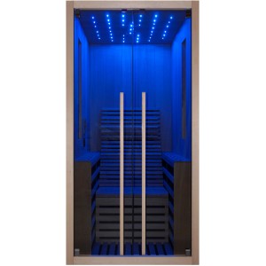 Sanotechnik Infrarotkabine Carbon 1 für 1 Person mit LED-Sternenhimmel und Glastür.