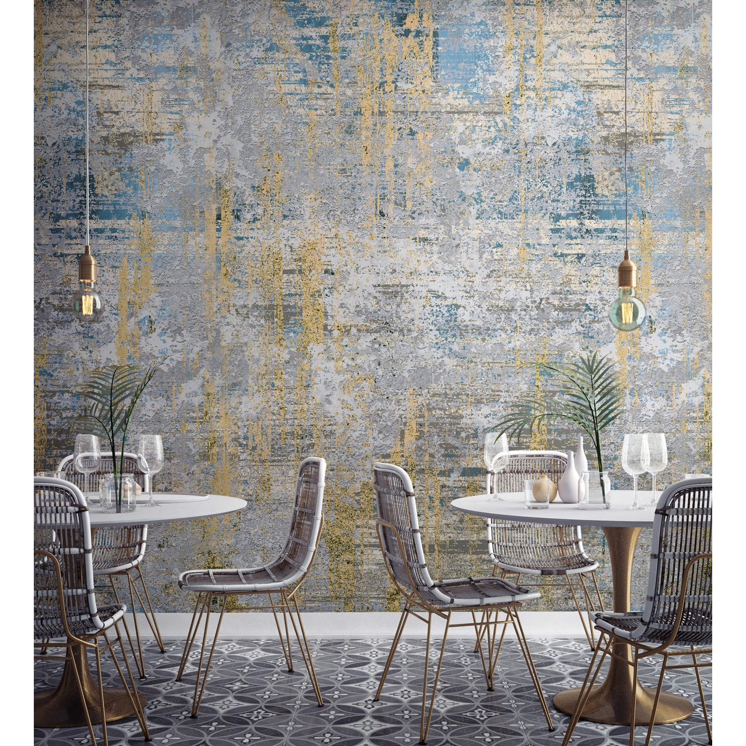 Marburg Fototapete Smart Art Gallery 18, grafische Steinoptik in Gelb und Blau.