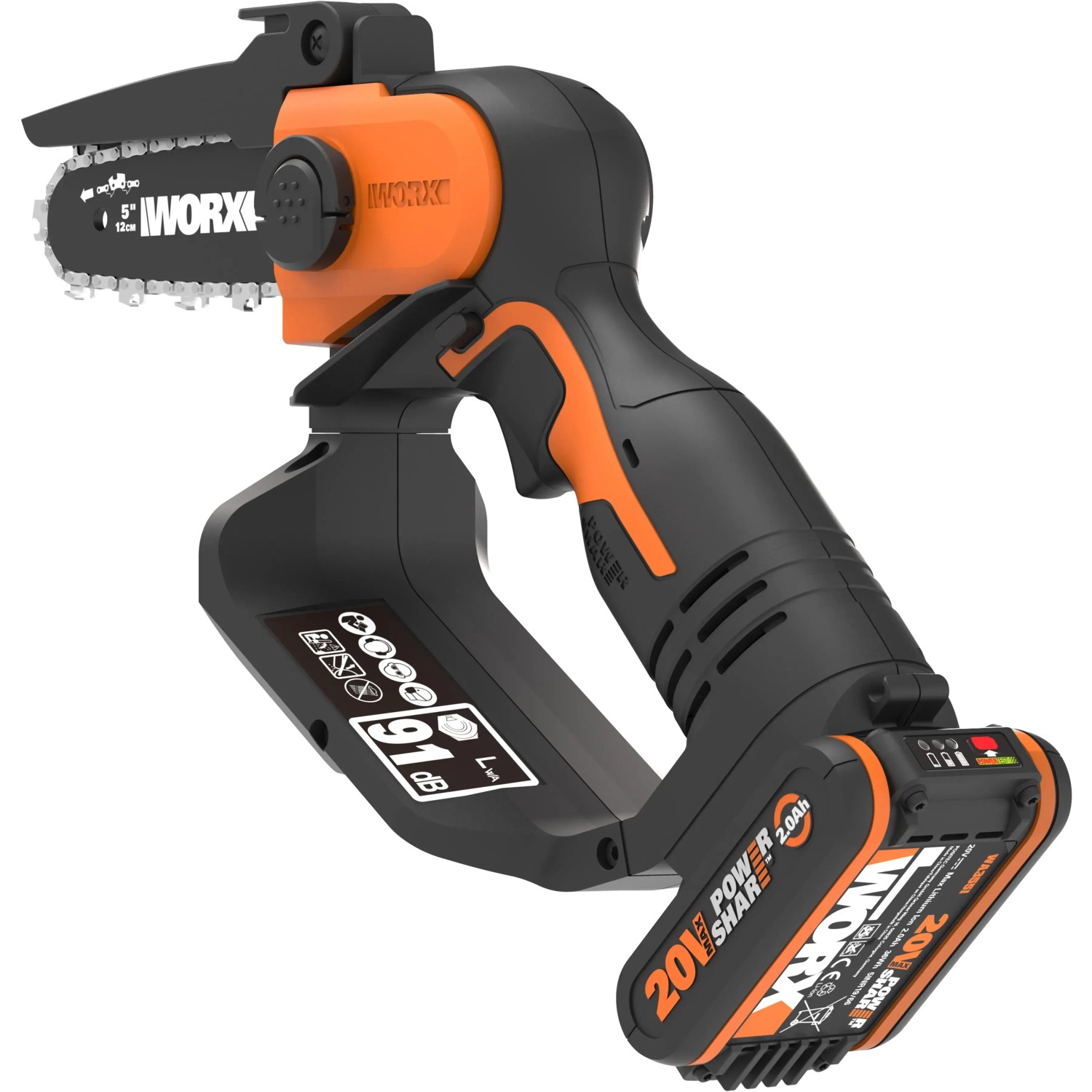 Worx Akku-Einhand Ast-Kettensäge WG324E 20V, ideal zum Sägen von Ästen im Garten.