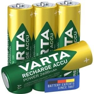 Varta Recharge Akkus Power Mignon (AA) 2600 mAh, 4er-Pack. Wiederaufladbare Batterien für Standardanwendungen.