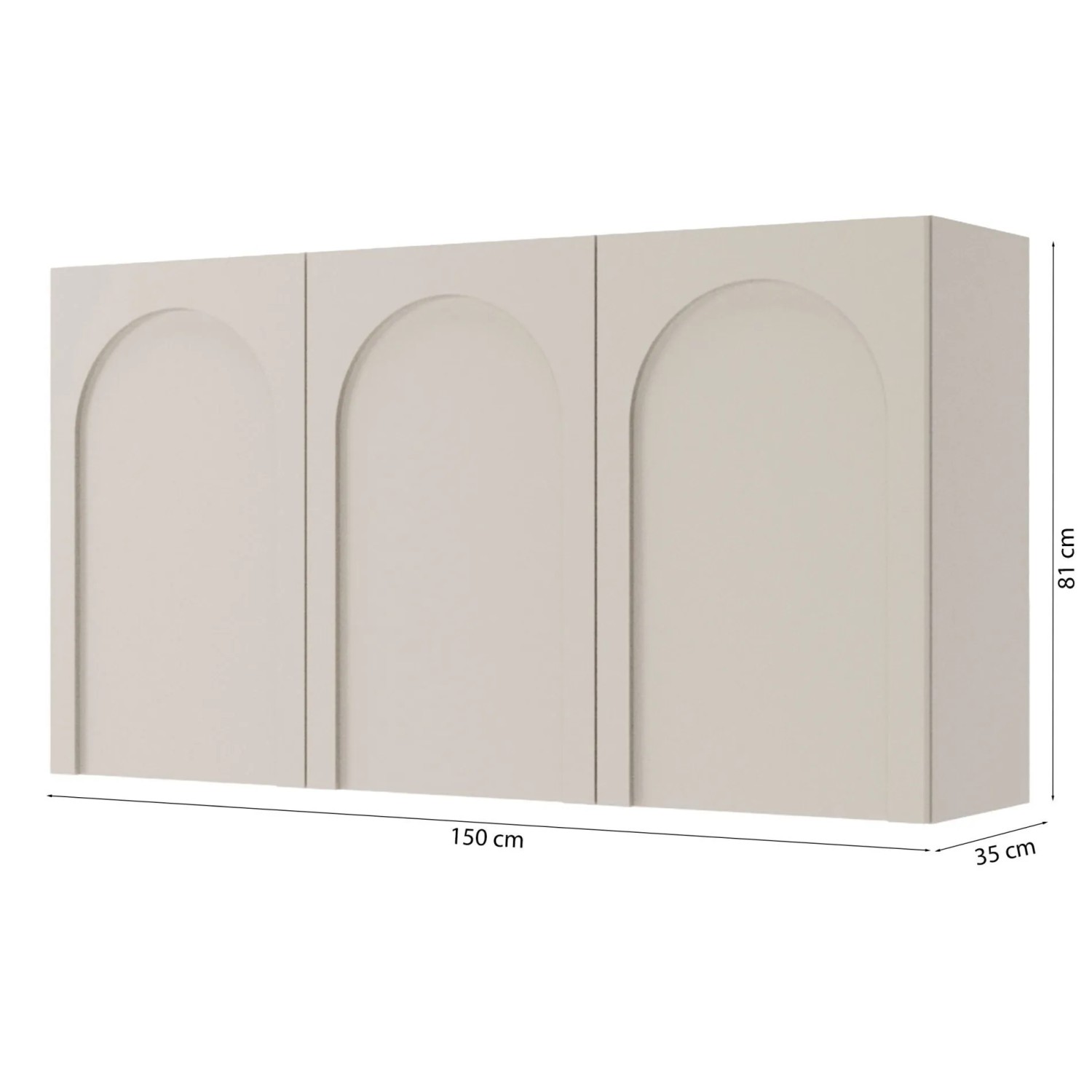 Selsey Sideboard Arkadia, graubeige, dreitürig mit bogengefrästen Fronten. 150x81x35 cm Kommode.