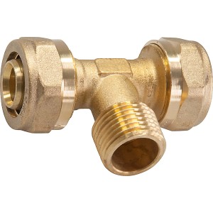 Messing Klemmring T-Stück 20 mm x 21 mm (R 1/2) für Heizungs- und Trinkwasserleitungen.