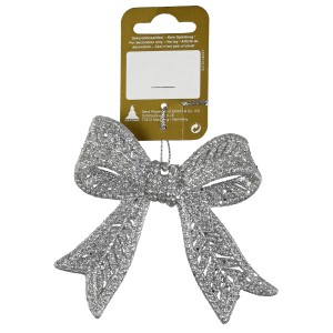 Weihnachts-Deko Schleife zum Hängen aus Kunststoff 11 cm x 9,8 cm Silber