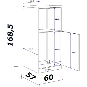 Skizze: Flex-Well Exclusiv Demi-Geräteumbauschrank Joelina, 60 cm, Weiß, mit Maßen. Vorratsschrank.