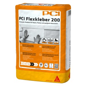 Sack PCI Flexkleber 200, flexibler Fliesenkleber für Wand und Boden im Innen- und Außenbereich.