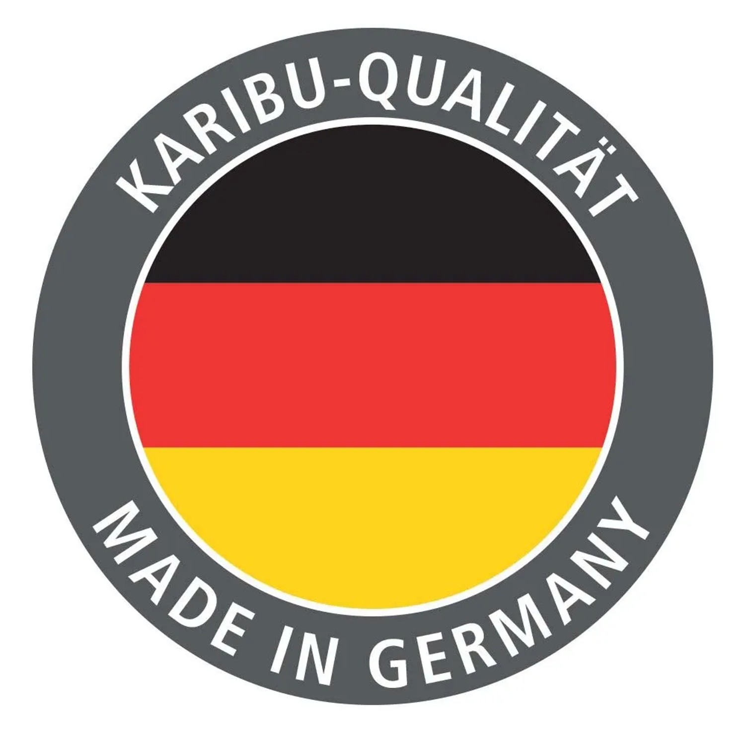 Karibu Qualitätssiegel: Made in Germany mit Deutschlandflagge für Gartenhaus