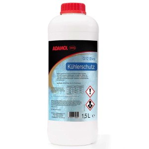 Adamol 1896 Kühlerschutz G12 Evo 1,5 l im weißen Kunststoffbehälter mit rotem Deckel.