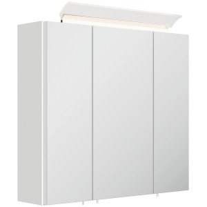Posseik Spiegelschrank, 70 cm, weiß hochglanz, mit LED-Lampe und Glasböden.