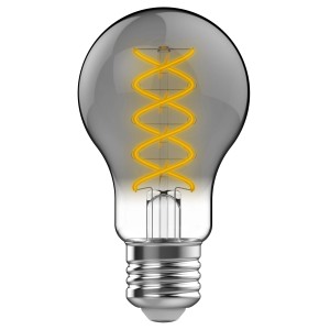 Dimmbare E27 LED-Filamentlampe A60, 120 lm, 1800 K, Smokey-Glas, 330° Lichtwinkel.