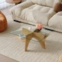 okwish Beistelltisch mit Sicherheitsglas Quadratisch Wohnzimmer Büro 80x80x40cm Natur_2