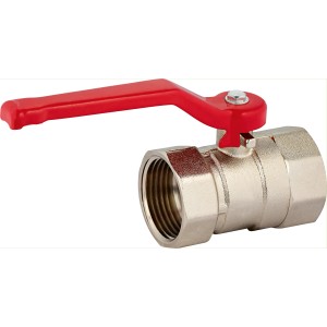 Kugelhahn Ø 30,3 mm (Rp 1) PN25 2IG aus Messing mit rotem Hebel für Heizungsinstallation.