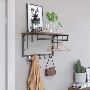 Vasagle Wandgarderobe mit Regal, Kleiderstange und Haken in Braun-Schwarz. Ideal für Flur und Eingangsbereich.