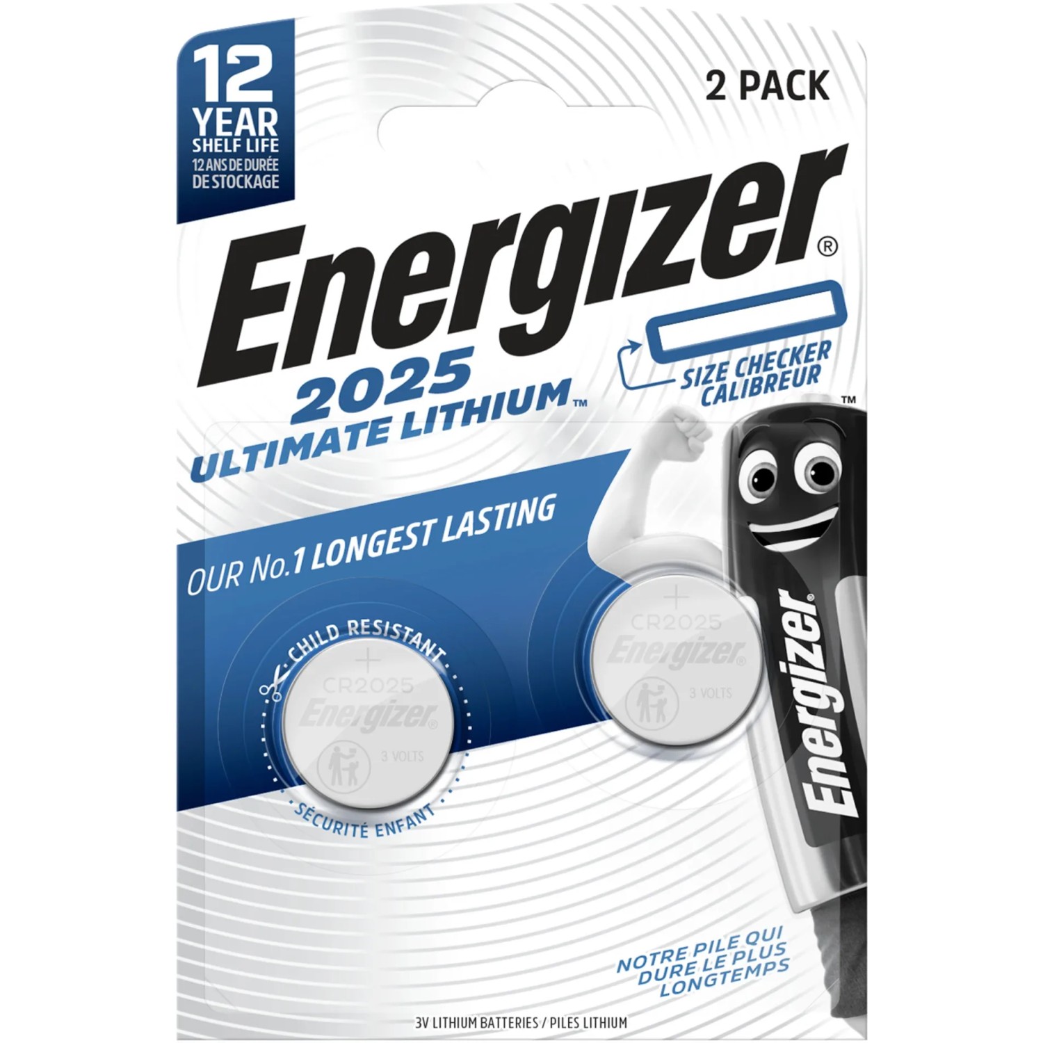 Energizer CR2025 Lithium Knopfzellen, 2er-Pack. Langlebige 3V Batterien für diverse Geräte mit Kinderschutz.