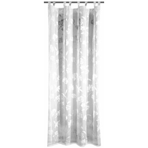 Weißer Schlaufenschal (245x135 cm) mit floralem Muster für Fenstervorhänge.