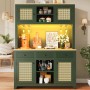 okwish Hochschrank mit LED Lichtsystem Rattan Kippsicherung Küche 120x40x180cm Grün_4
