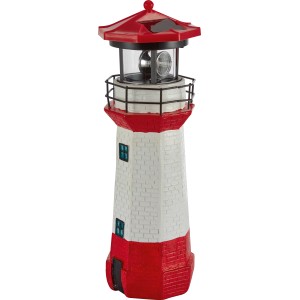 LED Solar-Leuchtturm als Deko für Garten und Terrasse, rot-weiß, 27cm hoch.