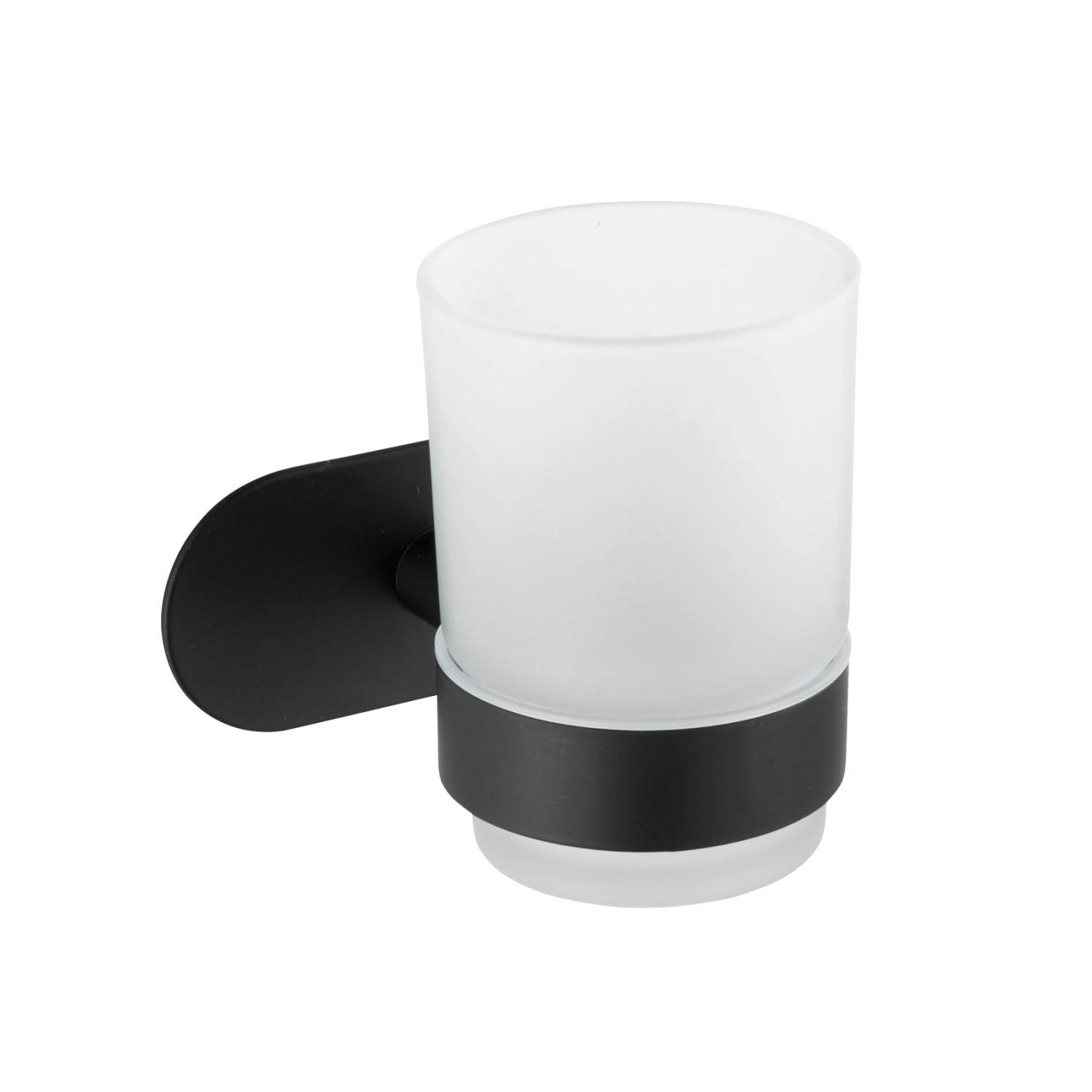 Wenko Zahnputzbecherhalter Uno Orea Black mit Glasbecher, zur Wandmontage ohne Bohren.