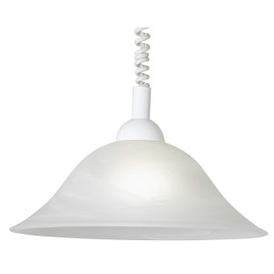 Weiße Eglo Pendelleuchte Albany mit alabasterfarbenem Glasschirm, höhenverstellbar.