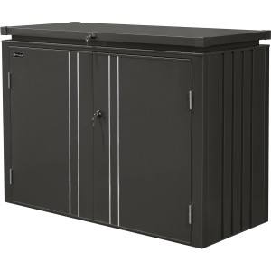 Floraworld Premium Gartenschrank, abschließbarer Hochschrank in Grau mit Flachdach.