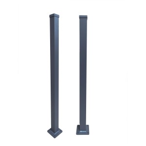Anthrazitfarbene Aluminium Pfosten mit Bodenplatte für Dekorzäune, 110cm hoch.