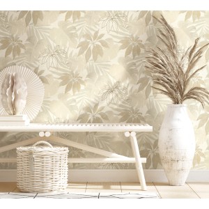Beige Marburg Vliestapete Avalon Dschungel mit Blättern für Wohnraum.