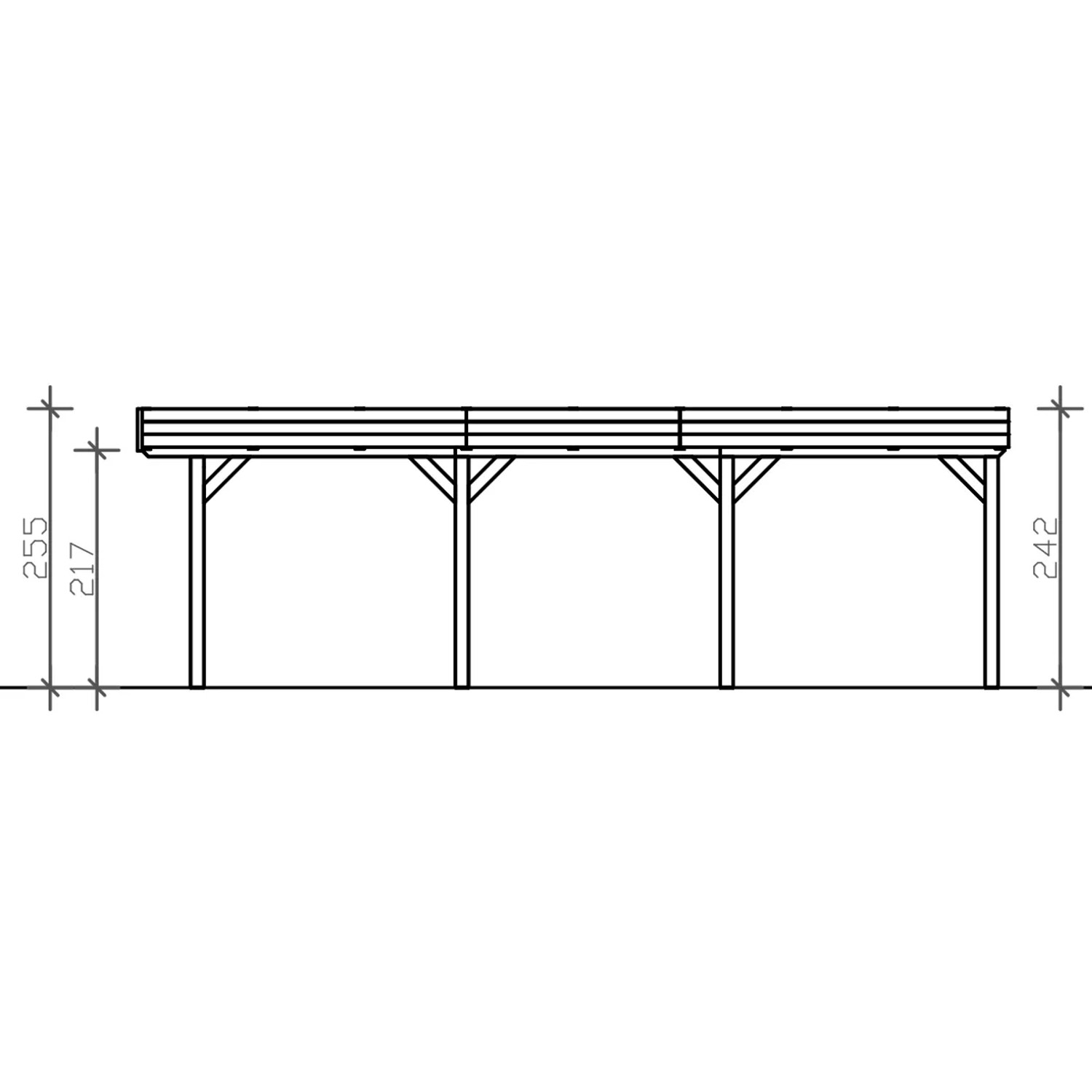 Technische Zeichnung: Skan Holz Carport Grunewald Doppelcarport mit Maßen und Höhenangaben.